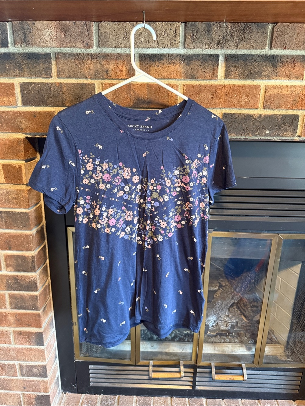 Lucky Brand Navy Floral Tee with Pink & Cream Accents
